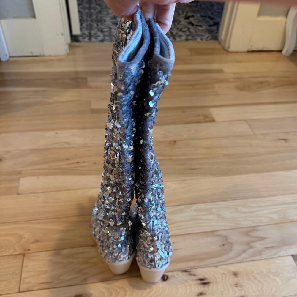 Steve Madden hi heel Boots Tyrus silver Sequin - size 6! NEW! - Picture 6 of 9